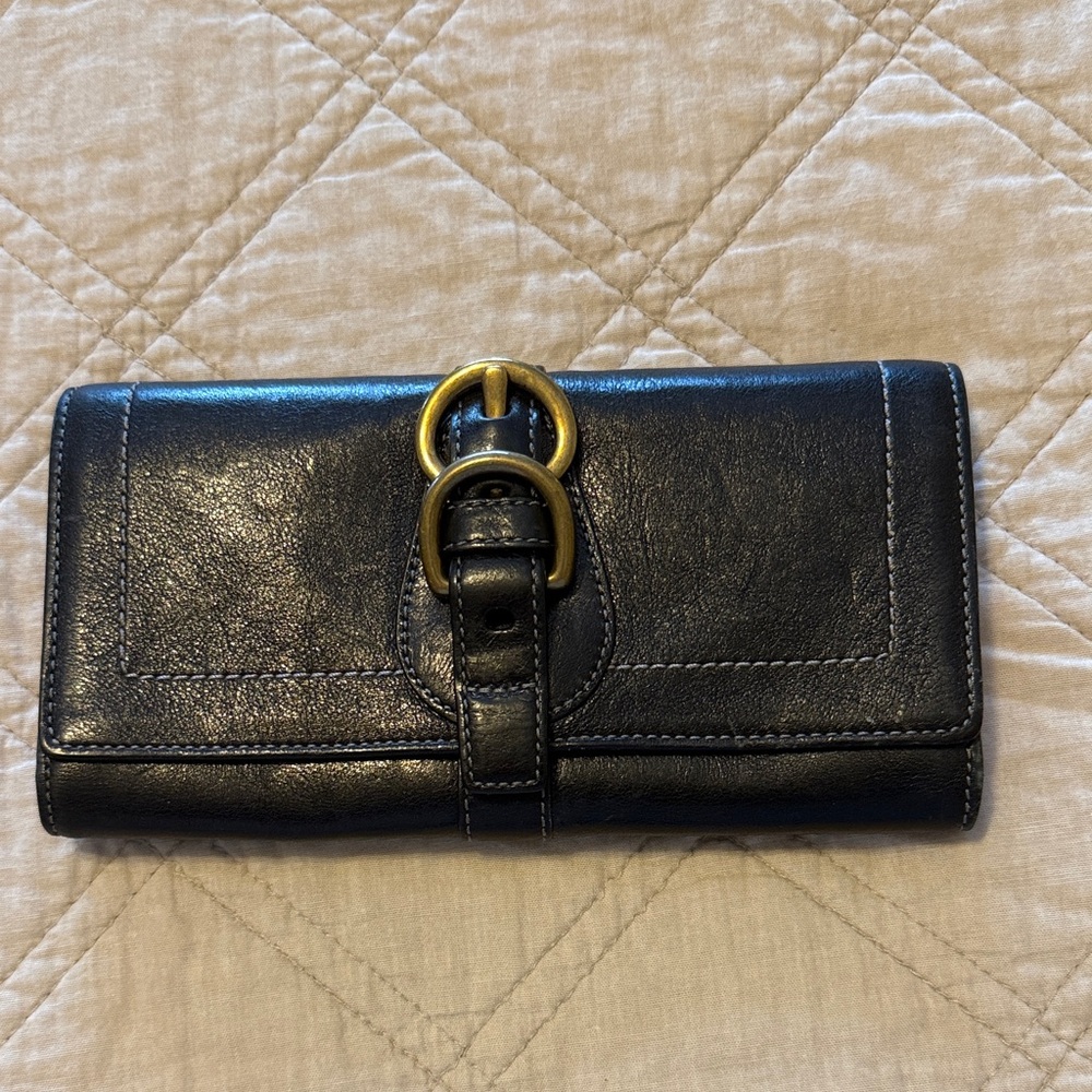 COACH Black Leather Women's Wallet with pink and multi- color interior